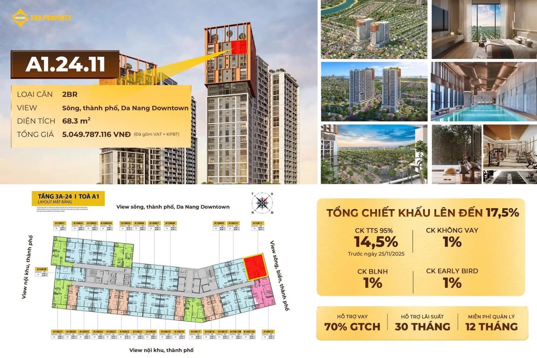 Căn hộ Cora Tower Đà Nẵng 68m² giá thỏa thuận - Căn góc view pháo hoa tuyệt đẹp!