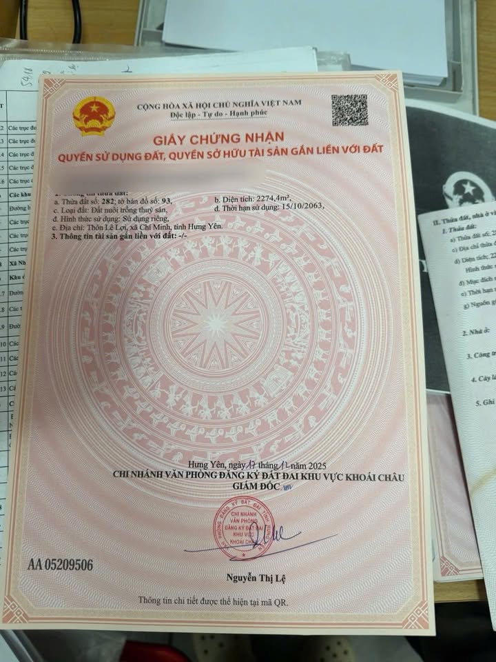 Đất nuôi trồng thủy sản 2274m² tại Chí Minh, Khoái Châu, Hưng Yên - Giá chỉ 2 triệu/m²