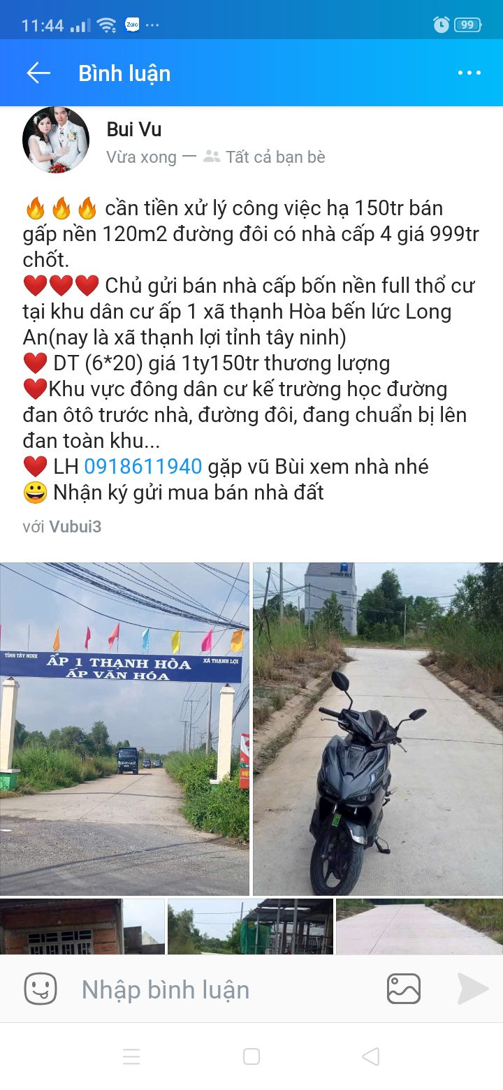 Đất nền 120m² tại xã Thạnh Hòa, Bến Lức - Giá chỉ 999 triệu, bán gấp!