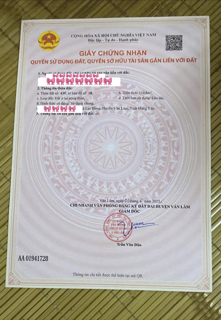 Đất ở Lạc Hồng, Văn Lâm, Hưng Yên 110.8m² - Vị trí đắc địa cho đầu tư!