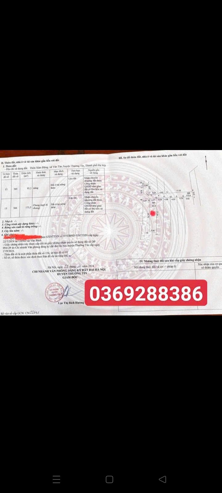 Bán đất Vân Tảo, Thường Tín, Hà Nội 93.3m² - Gần khu công nghiệp, giá chỉ 7 triệu/m²!