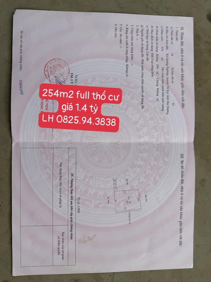 Đất thổ cư xã Quảng Nghiệp, Tứ Kỳ 254m² giá 1,4 tỷ - Pháp lý rõ ràng, đầu tư sinh lời!