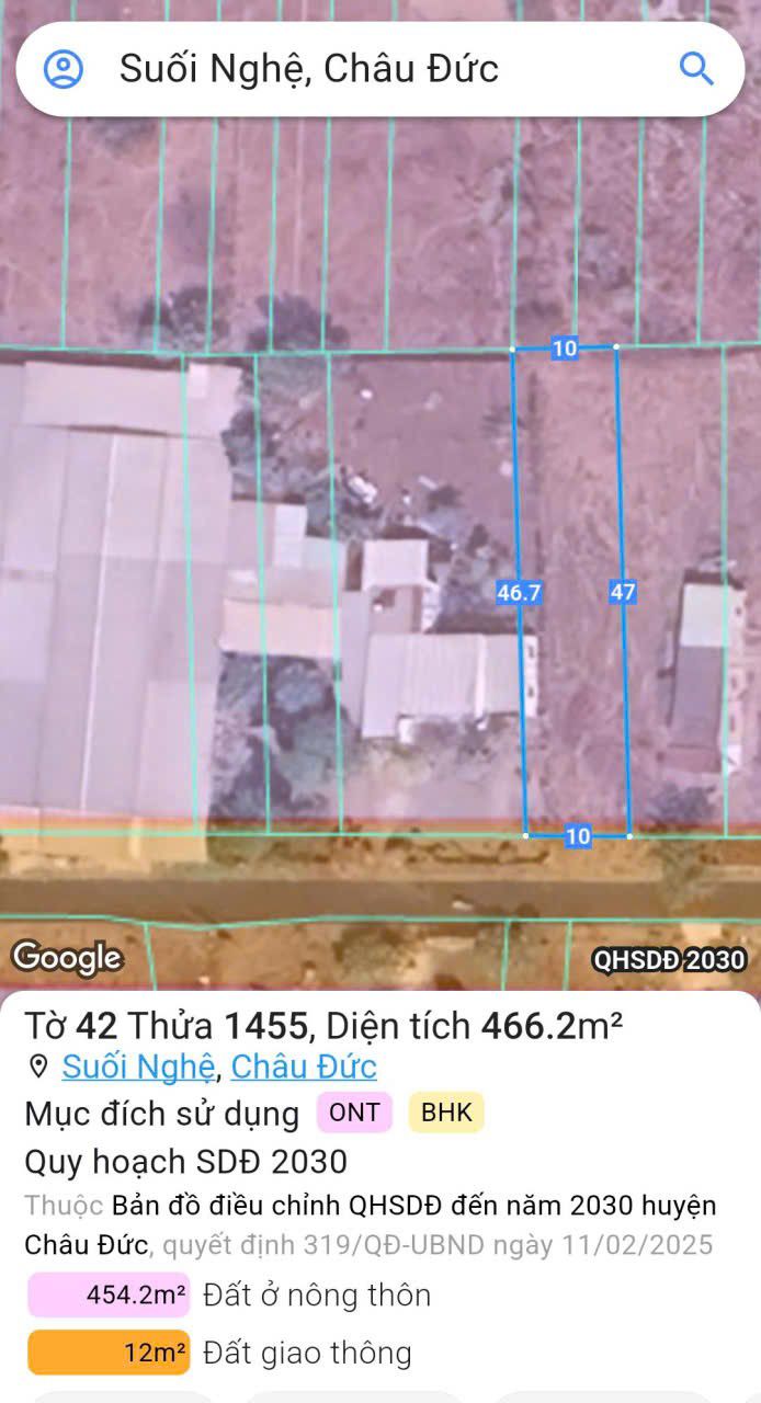 Đất nền Suối Nghệ, Châu Đức 470m² giá 2.1 tỷ - Cơ hội đầu tư tuyệt vời!