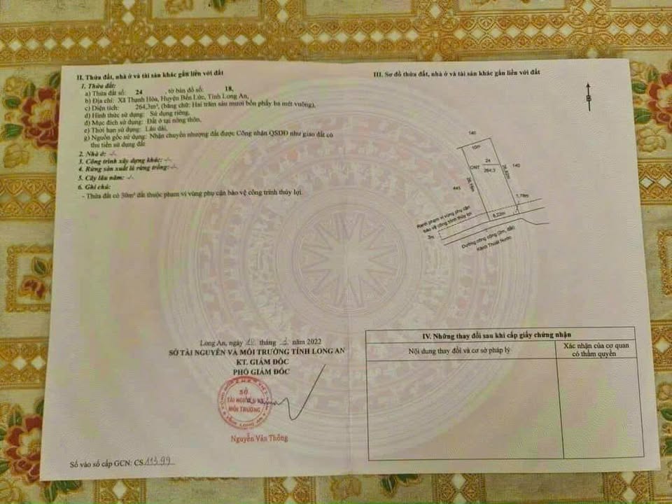 Đất nền thổ cư ấp 1 Thạnh Hòa Bến Lức 3264m² giá 4.25 tỷ - Cơ hội đầu tư hấp dẫn!