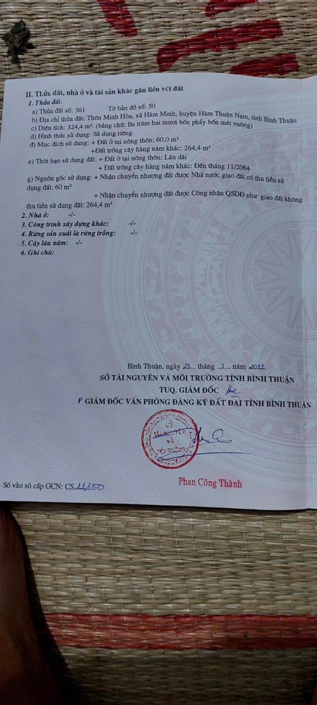 Đất thổ cư 320m² tại Km 24, xã Hàm Minh - Giá chỉ 870 triệu, thương lượng!