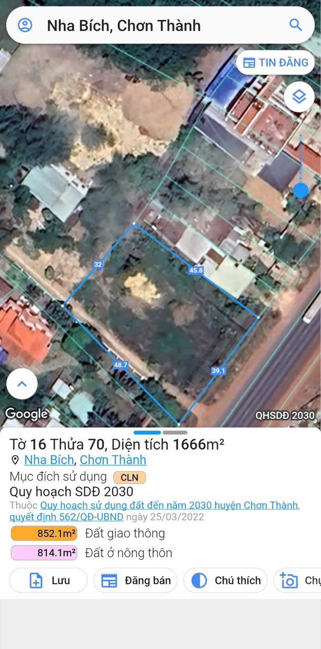 Đất nền Chơn Thành, Bình Phước 1660m² giá 11.5 tỷ - Cơ hội đầu tư sinh lời lớn!