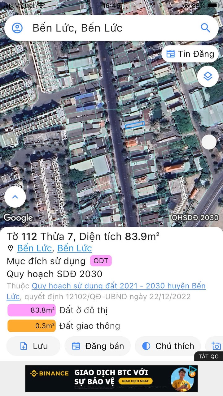 Đất thổ cư Bến Lức 83.9m² giá 3 tỷ - Cơ hội đầu tư kinh doanh!