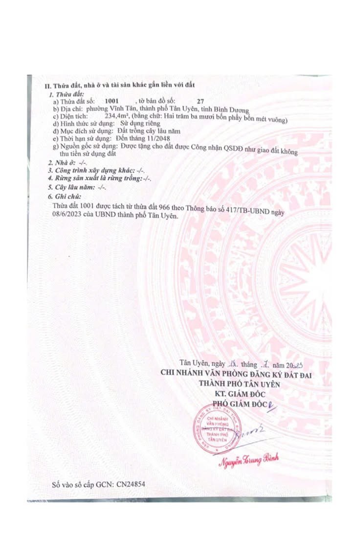 Đất thổ cư Vĩnh Tân Tân Uyên 234m² giá chỉ 2 tỷ - Cơ hội đầu tư tuyệt vời!