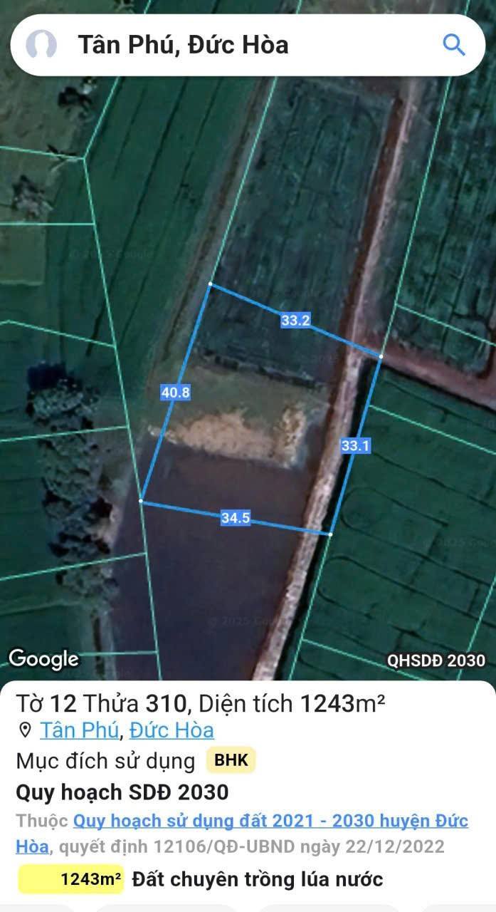 Đất vườn 1243m² xã Tân Phú, Đức Hòa - Giá chỉ 750 triệu, cơ hội đầu tư tuyệt vời!