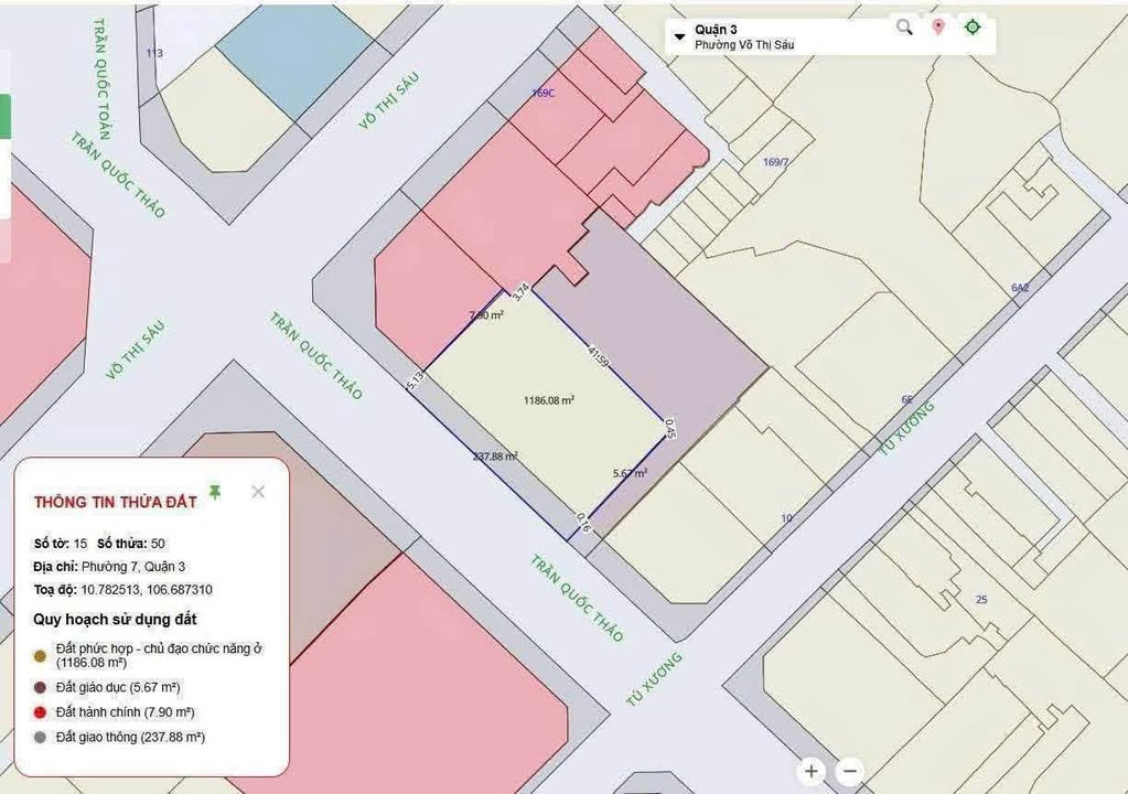 Đất mặt tiền Trần Quốc Thảo, Quận 3, 1438m² - Cơ hội đầu tư hiếm có!
