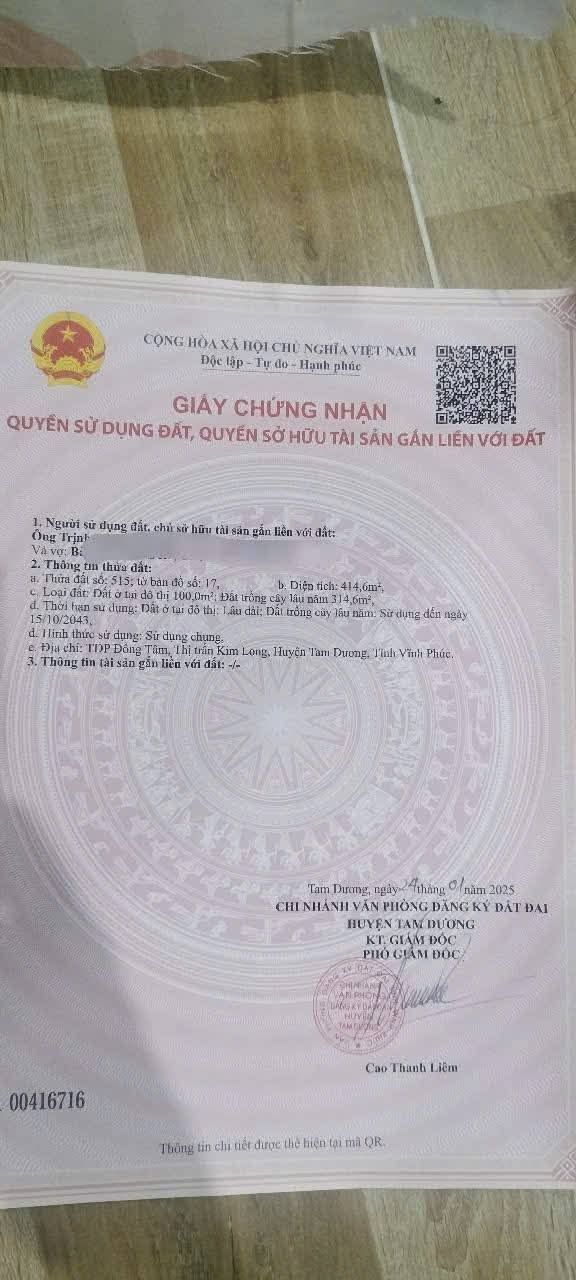 Đất nền Kim Long Tam Dương 414m² - Tiềm năng chia lô sinh lời!