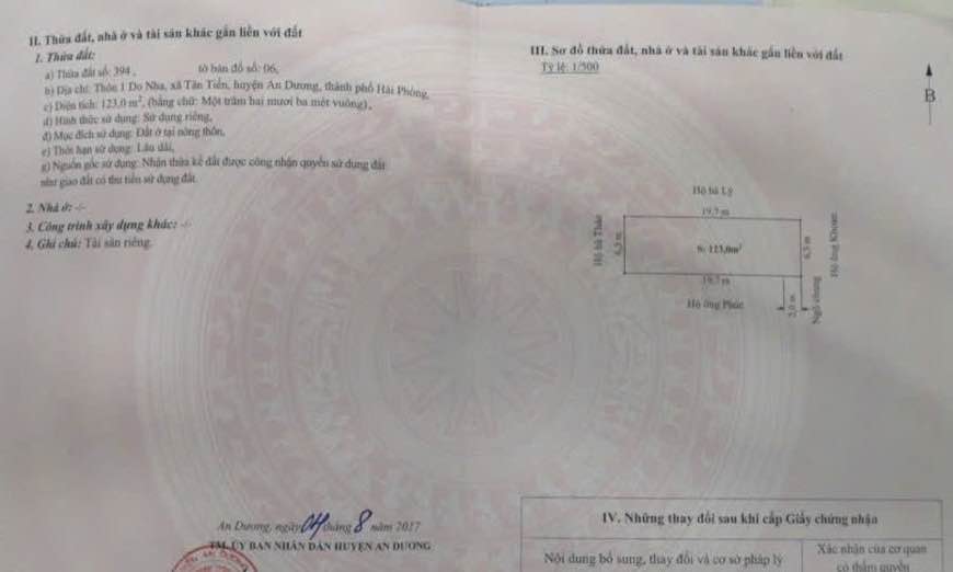 Đất nền Tân Tiến, An Dương 123m² giá 1.3 tỷ - Cơ hội đầu tư hấp dẫn!