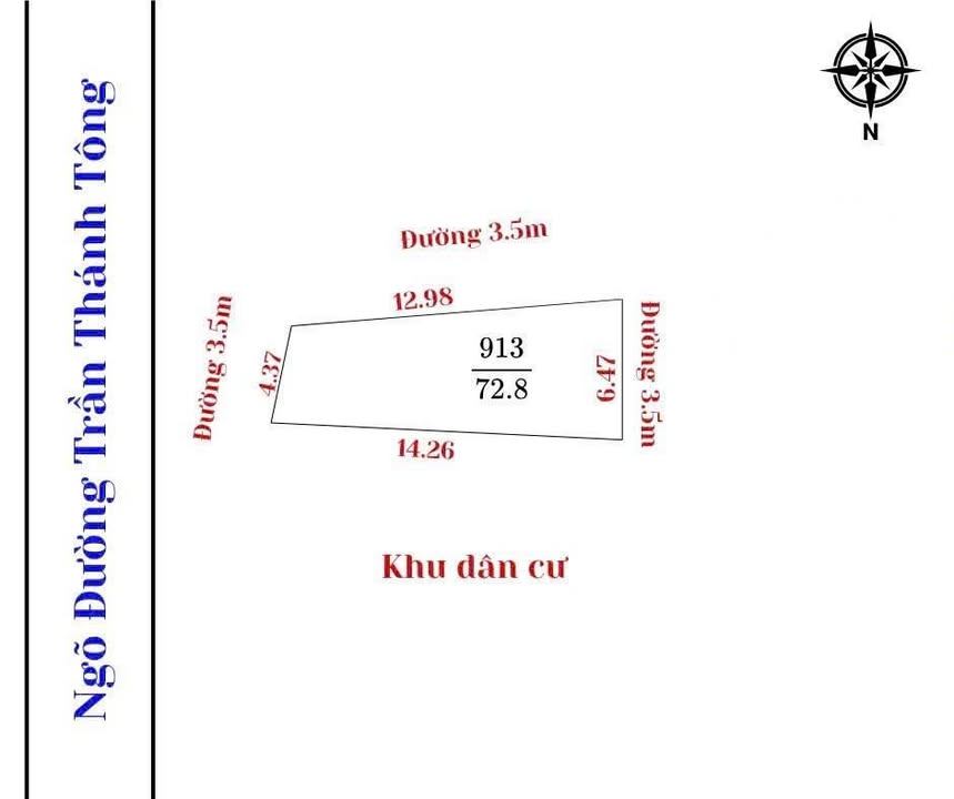 Đất nền Ngõ Trần Thánh Tông, Vinh 72.8m² giá 2.1 tỷ - Lô góc 3 mặt tiền cực đẹp!