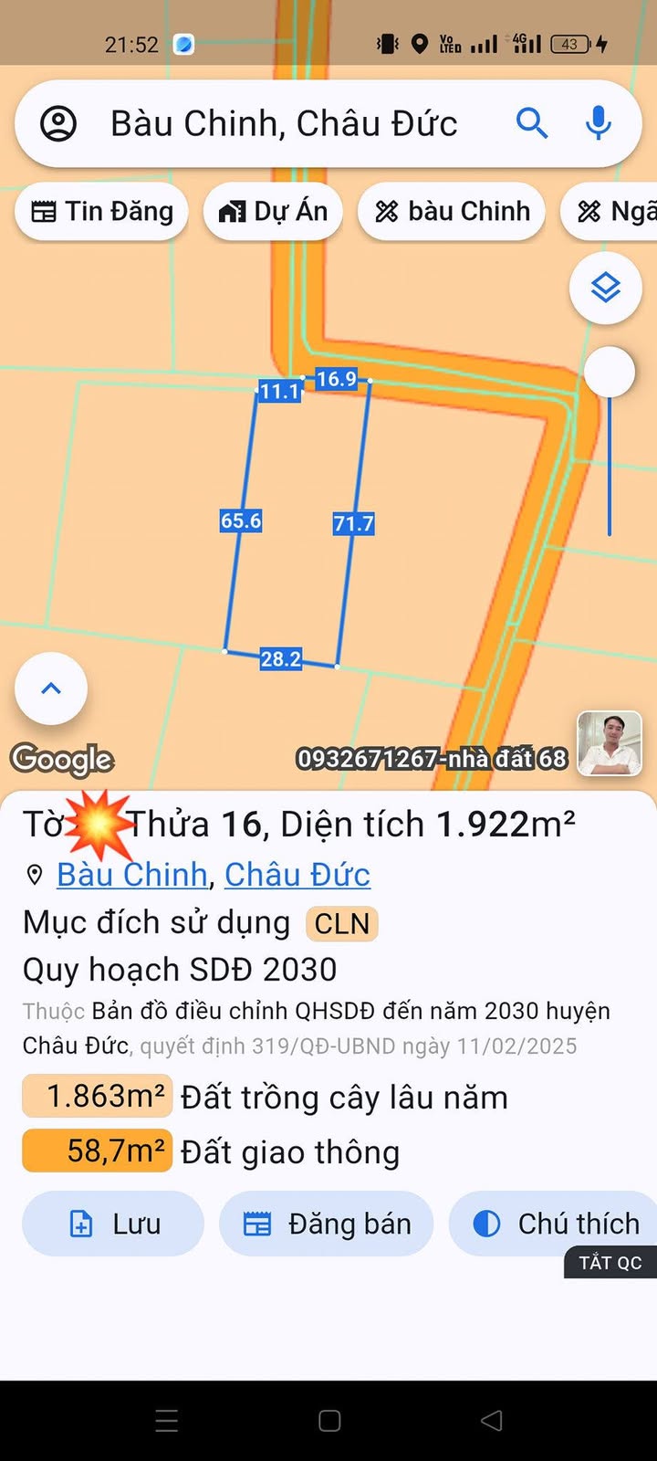 Đất Bàu Chinh Châu Đức 8000m² giá 2.2 tỷ - Cơ hội đầu tư hấp dẫn!