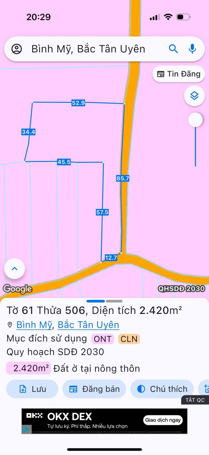 Đất nền Bình Mỹ, Bắc Tân Uyên 2420m² giá 7.26 tỷ - Cơ hội đầu tư hấp dẫn!