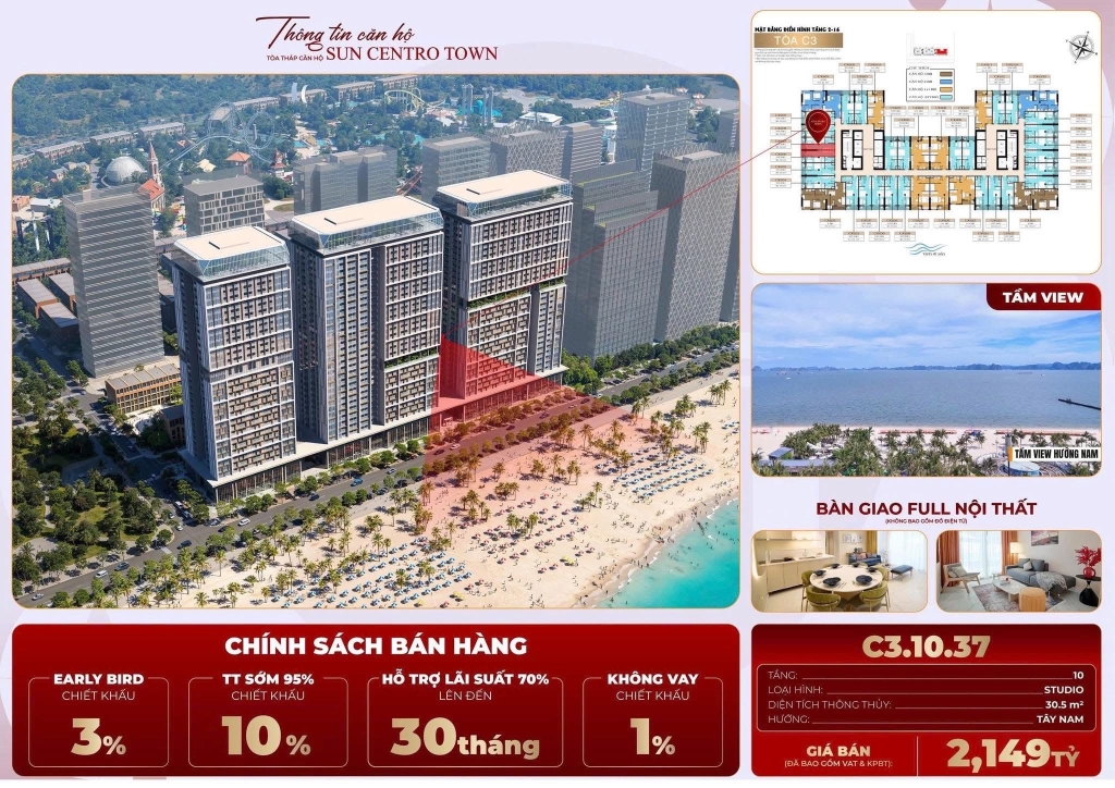 Căn hộ Sun Centro Town Bãi Cháy 33m² giá 3 tỷ - Đầu tư sinh lời vượt trội!