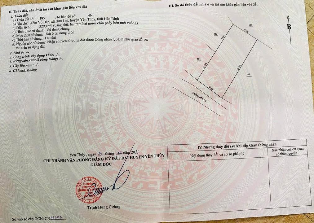 Đất Hữu Lợi Yên Thuỷ 329m² giá 1 tỷ - Thiết kế nhà 3 phòng ngủ rộng rãi!