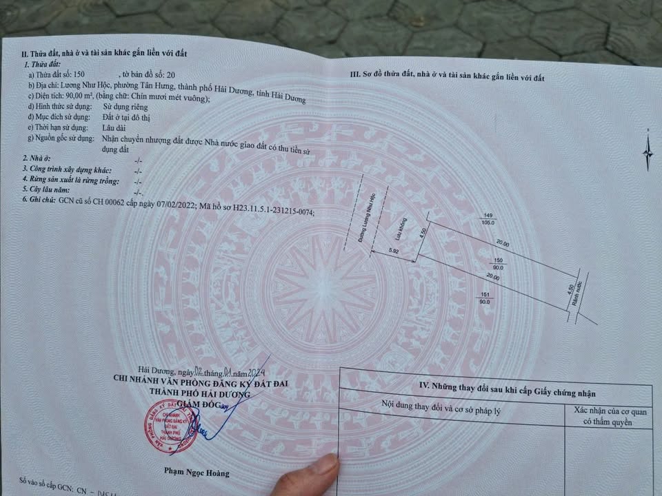 Đất mặt đường Lương Như Hộc Hải Dương 90m² giá 6 tỷ - Kinh doanh đắc địa!