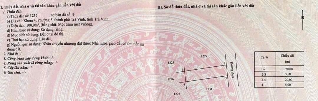 Đất mặt tiền đường D5 Trà Vinh 100m² giá 820 triệu - Cơ hội đầu tư tuyệt vời!