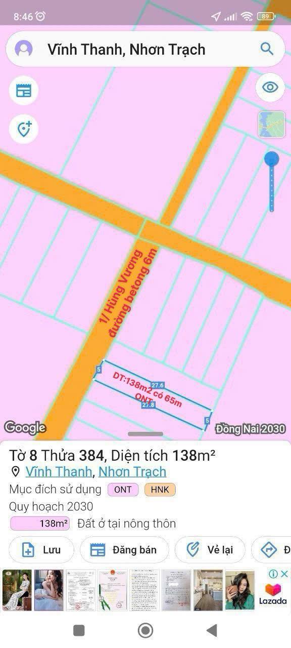 Đất nền 138m² tại Vĩnh Thanh, Nhơn Trạch - Giá tốt nhất khu vực!