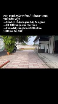 Cho thuê mặt tiền Lê Hồng Phong, Thủ Dầu Một 400m² - Đối diện chợ, kinh doanh thuận lợi!