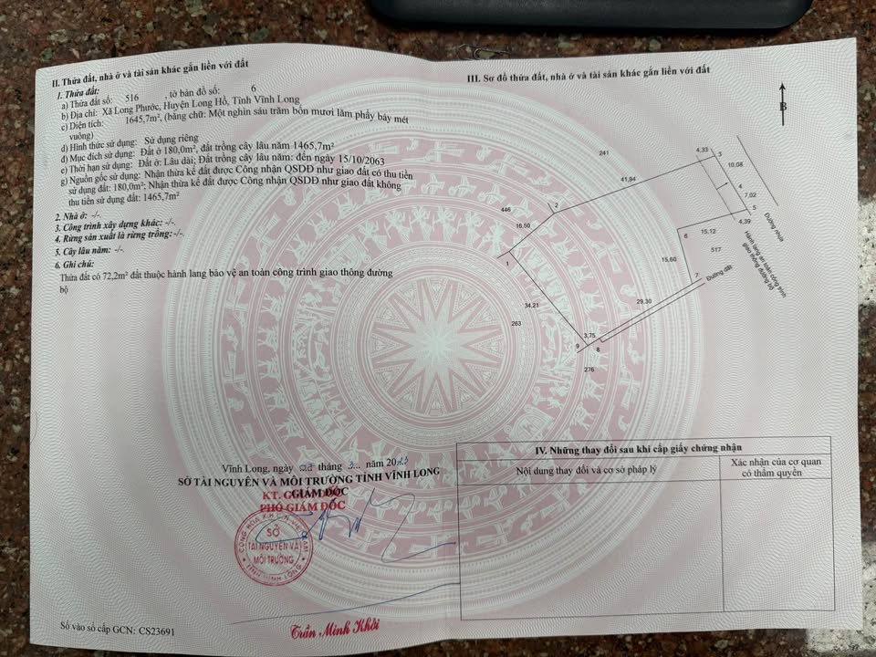 Đất thổ cư 1645m² tại Long Phước, Long Hồ - Giá chỉ 2.8 triệu/m²!