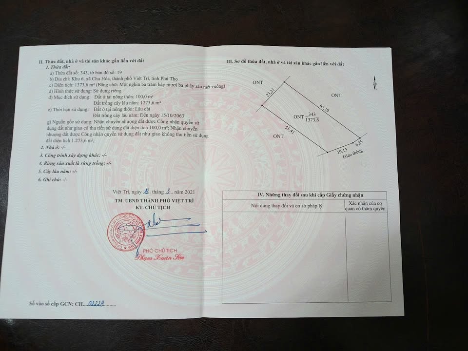 Đất nền tại Chu Hóa Việt Trì 2039m² giá 4.8 tỷ - Đầu tư tuyệt vời cho nhà vườn nghỉ dưỡng!