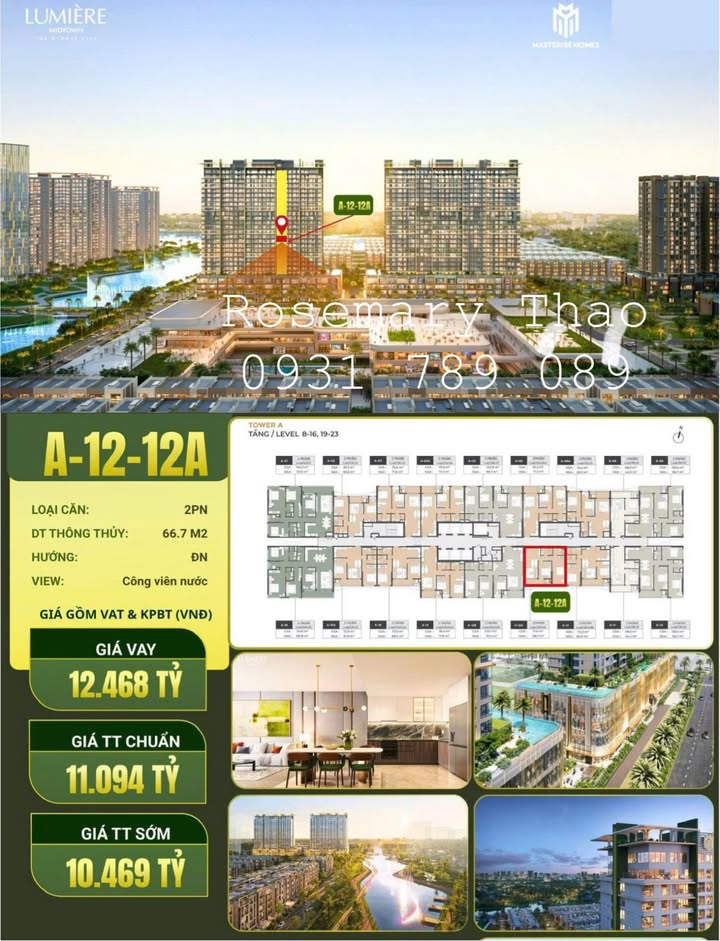 Căn hộ 2 phòng ngủ Lumière Midtown, Quận 2 - 66.7m² giá 11.094 tỷ - Đón gió và ánh sáng tự nhiên!