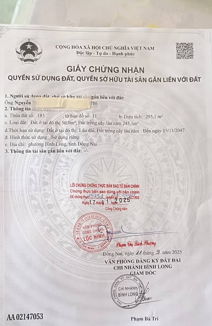 Đất nền diện tích 295m² tại Bình Long - Giá chỉ 320 triệu, gần Trường chuyên Bình Long!