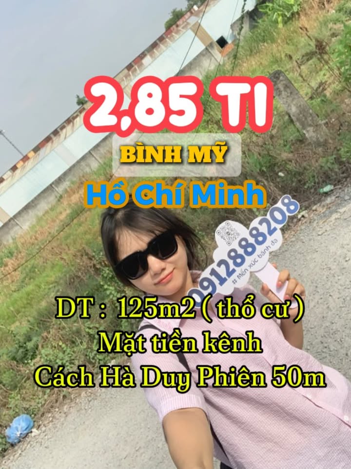 Đất nền Bình Mỹ, Củ Chi 125m² giá 2.85 tỷ - Mặt tiền kênh, ô tô vào tận nơi!