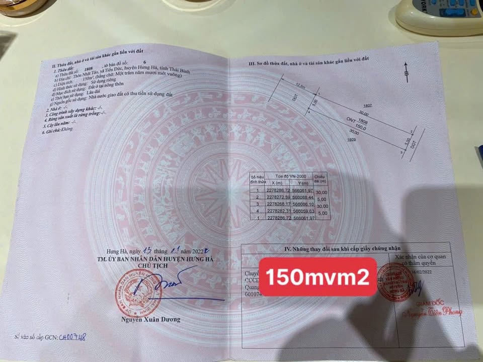 Đất thổ cư Tiến Đức Hưng Hà 150m² - Mặt tiền rộng, giá thỏa thuận!