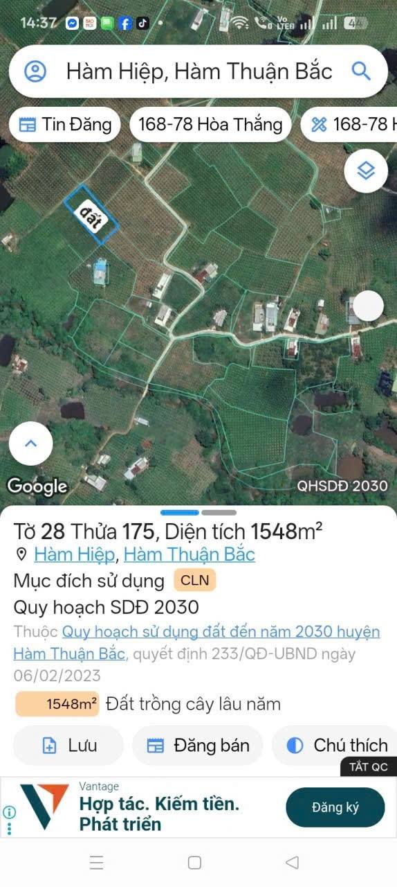 Đất nông nghiệp Phú Nhang, Bình Thuận 1548m² giá 463.872 triệu - Cơ hội đầu tư hấp dẫn!