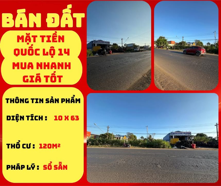 Đất thổ cư mặt tiền Quốc Lộ 14, xã Cuôr Đăng, 630m² chỉ 6.5 tỷ - Cơ hội đầu tư tuyệt vời!