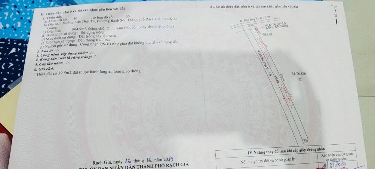 Đất 2 mặt tiền Đào Duy Từ, Rạch Giá 882m² giá 2.9 tỷ - Tiềm năng phát triển lớn!