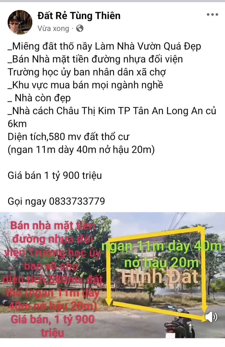 Nhà mặt tiền đường Châu Thị Kim, Tân An 580m² giá 1.9 tỷ - Đầu tư sinh lời ngay!