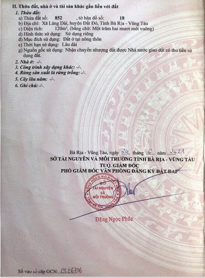 Lô đất thổ cư 120m² tại xã Láng Dài, Đất Đỏ giá 1.1 tỷ - Cơ hội đầu tư hấp dẫn!