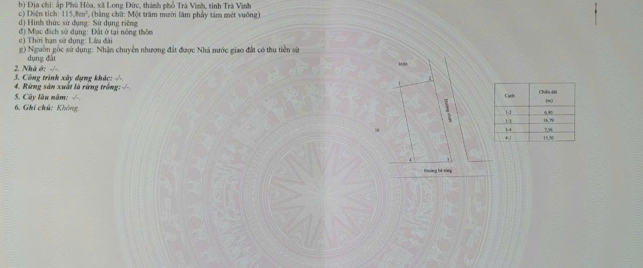 Đất nền Long Đức 115m² giá 550 triệu - Sổ hồng chính chủ, đầu tư sinh lời!