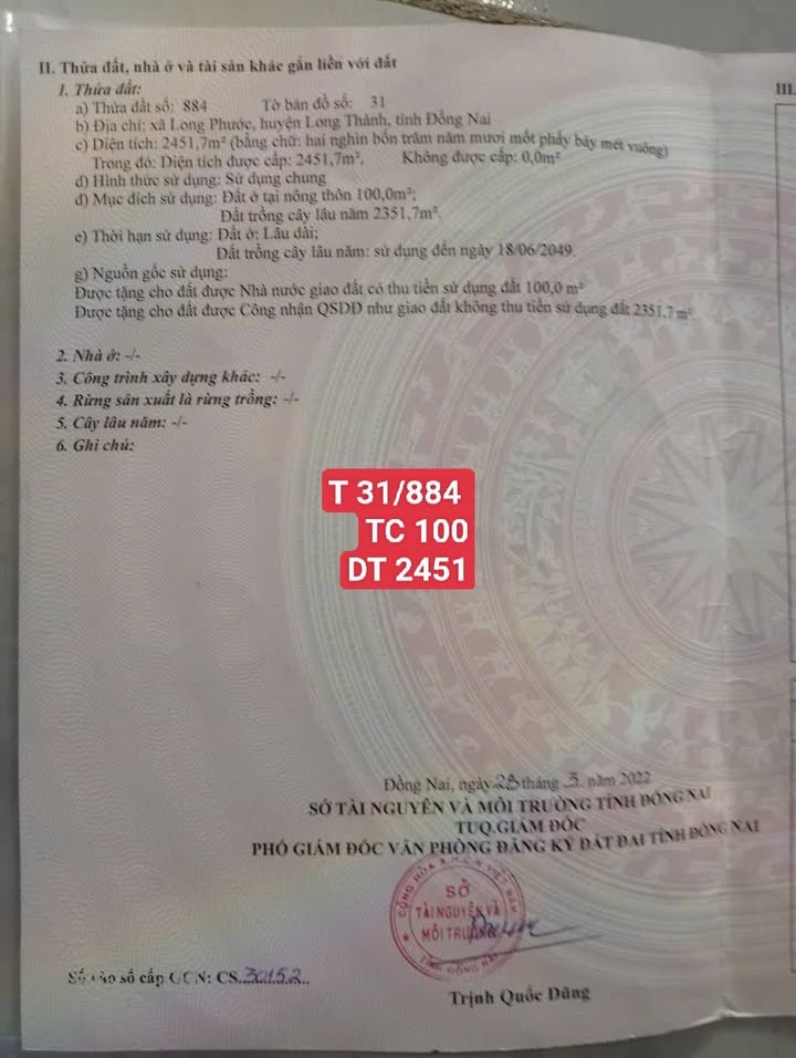 Đất thổ cư Long Phước 1000m² giá 3.2 tỷ - Cần bán gấp!