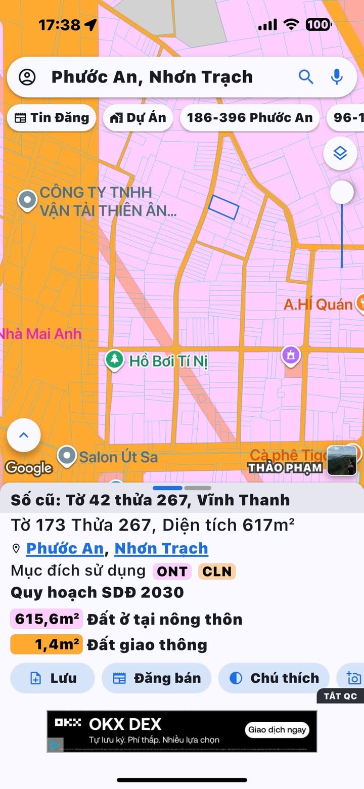 Đất nền Nhơn Trạch 617m² giá 8.638 tỷ - Pháp lý rõ ràng, thổ cư 93m²!