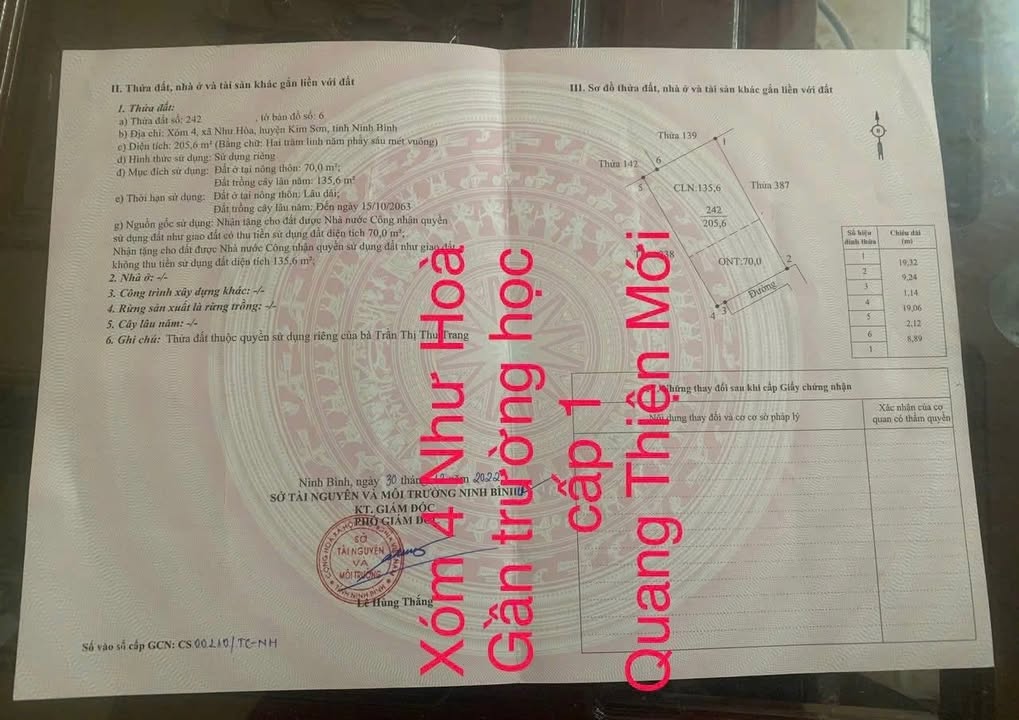 Lô đất nhà vườn 205m² tại Như Hoà - Kim Sơn - Giá chỉ 830 triệu, hướng Đông mát mẻ!