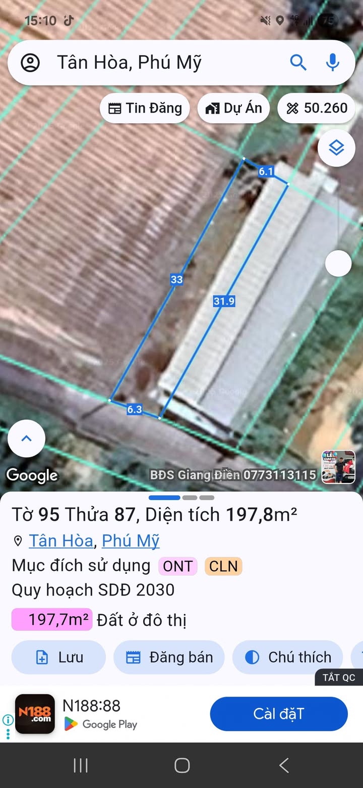 Đất nền Tân Hải - Phú Mỹ 198m² giá 1.7 tỷ - Đường nhựa 5m, sổ hồng chính chủ!