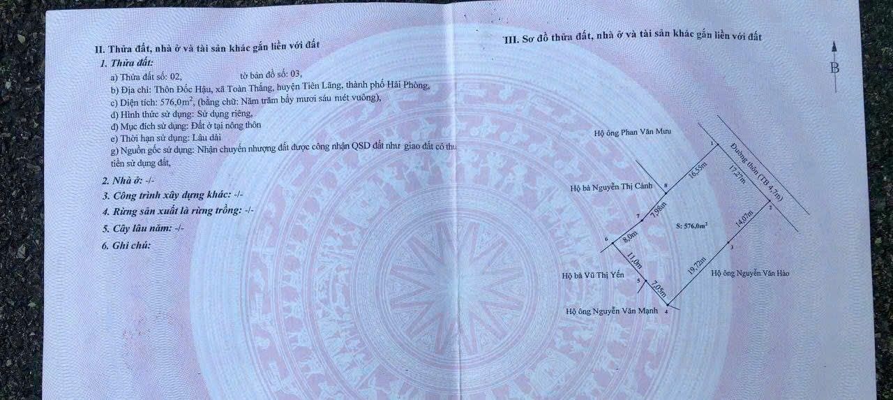 Đất thổ cư Tiên Minh, Tiên Lãng, Hải Phòng 576m² - Giá chỉ 6 tỷ!