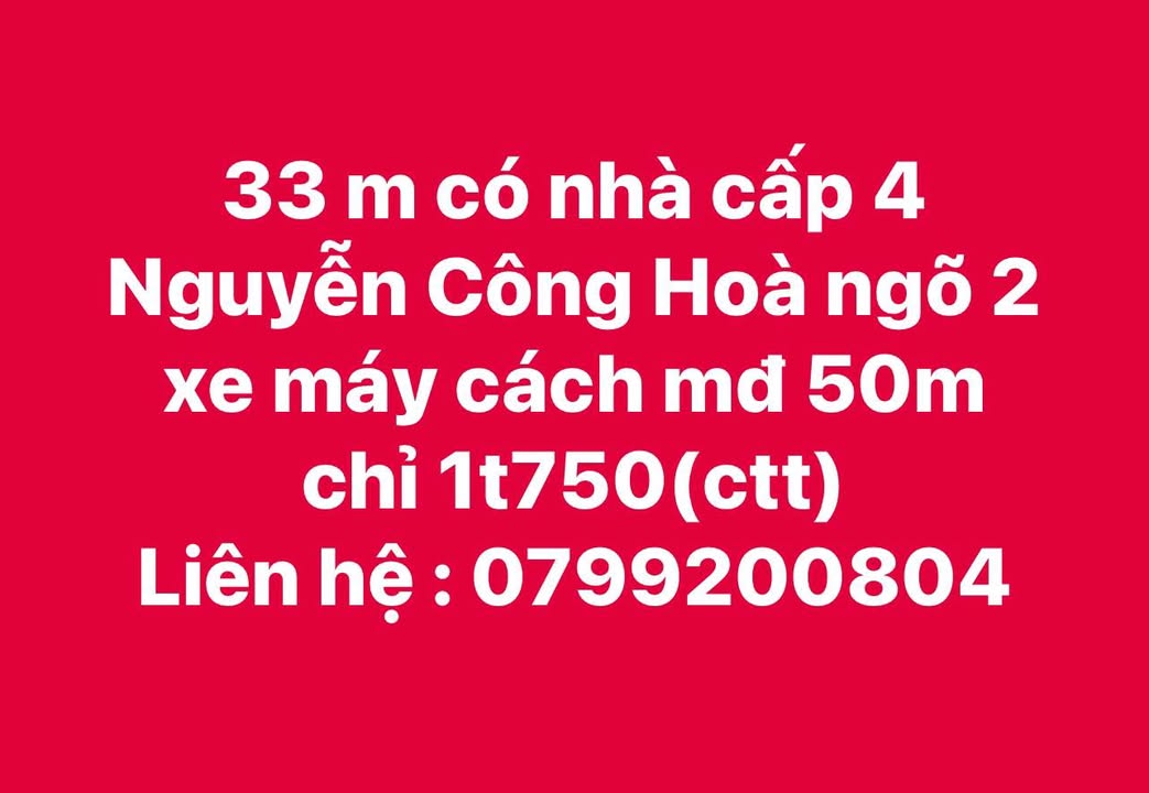Nhà cấp 4 Nguyễn Công Hòa Lê Chân 33m² giá 1.75 tỷ - Sẵn sàng vào ở ngay!