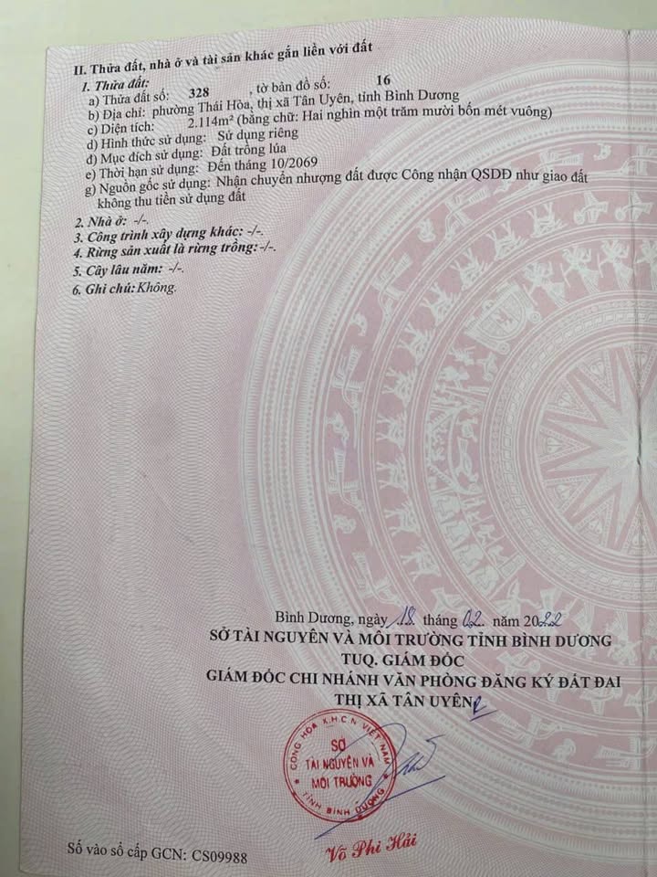 Lô đất Tân Uyên 2114m² giá 11.6 tỷ - Đầu tư sinh lời ngay lập tức!