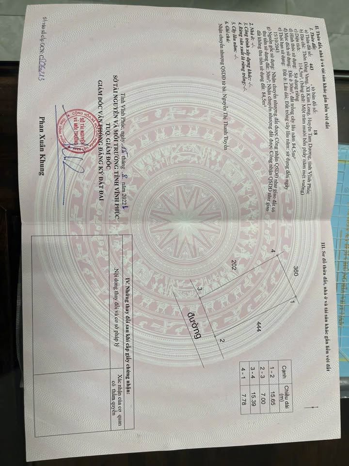 Bán lô đất thôn Đồng Vang, Kim Long, Tam Dương 114,5m² - Giá tốt, pháp lý rõ ràng!