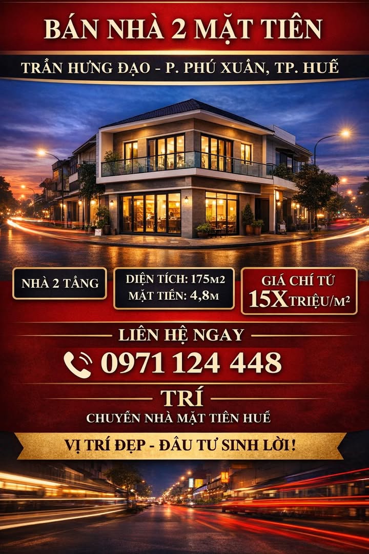 Nhà 2 mặt tiền Trần Hưng Đạo, TP Huế 175m² giá chỉ 26.3 tỷ - Vị trí kinh doanh lý tưởng!