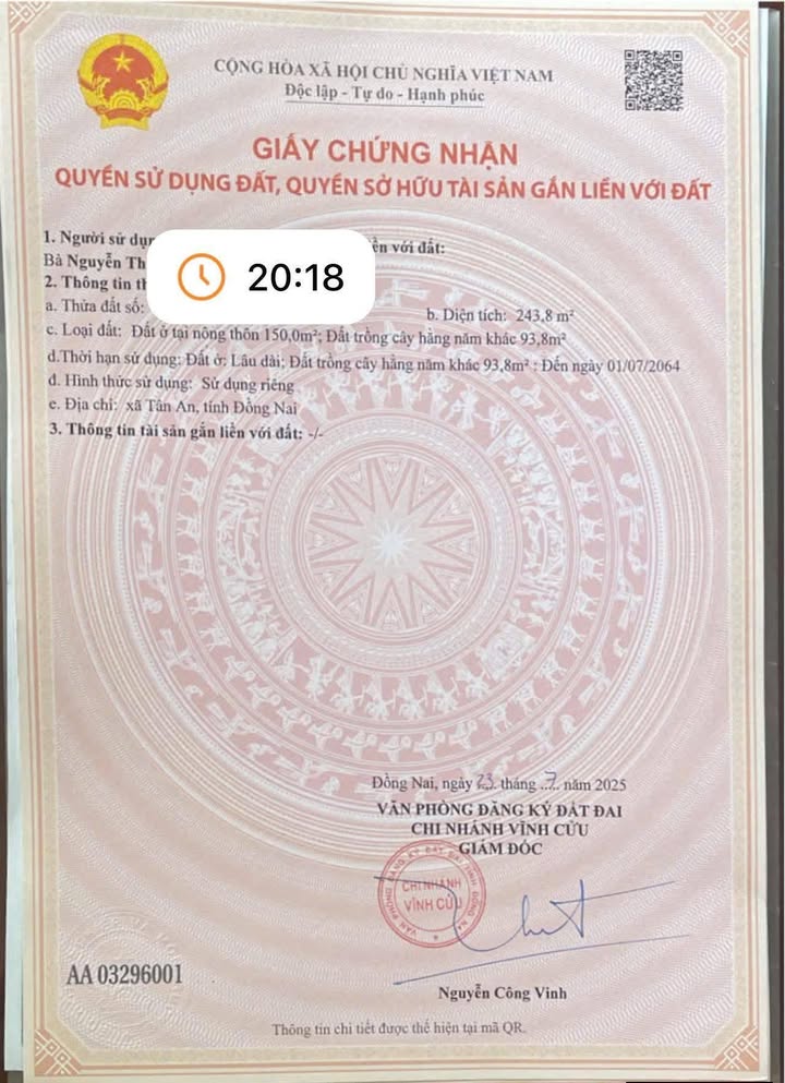 Đất nền Vĩnh Tân - Tân Uyên 240m² giá 1.1 tỷ - Dân cư đông đúc, đầu tư sinh lời!