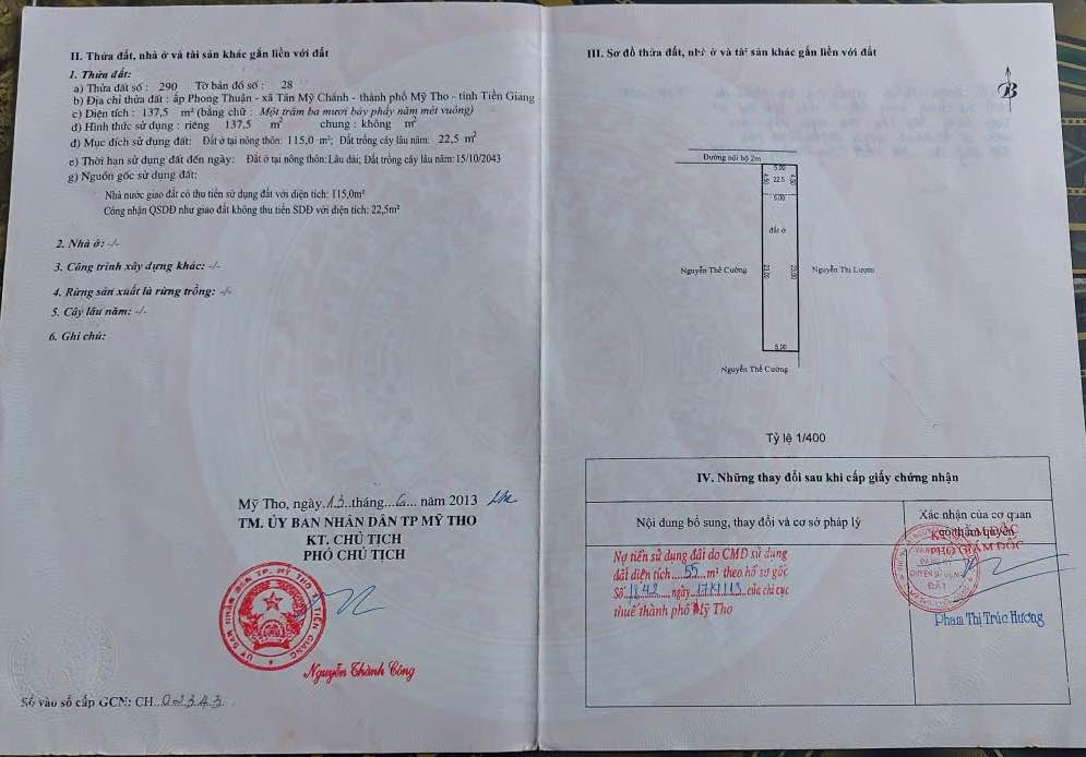 Đất thổ cư 137m² tại Tân Mỹ Chánh, Mỹ Tho - Giá chỉ 850 triệu!