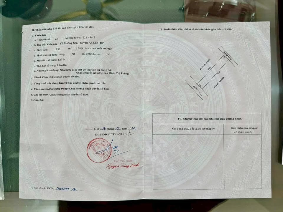 Đất nền 150m² tại thị trấn Trường Sơn, huyện An Lão - Sổ hồng chính chủ, giá chỉ 1 tỷ!