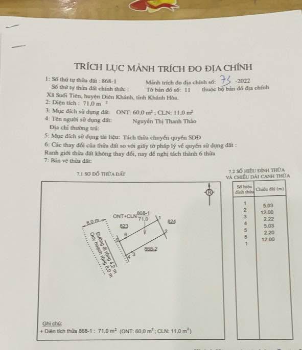 Đất nền Suối Tiên Diên Khánh 71m² giá 620 triệu - Gần chợ và trường học!